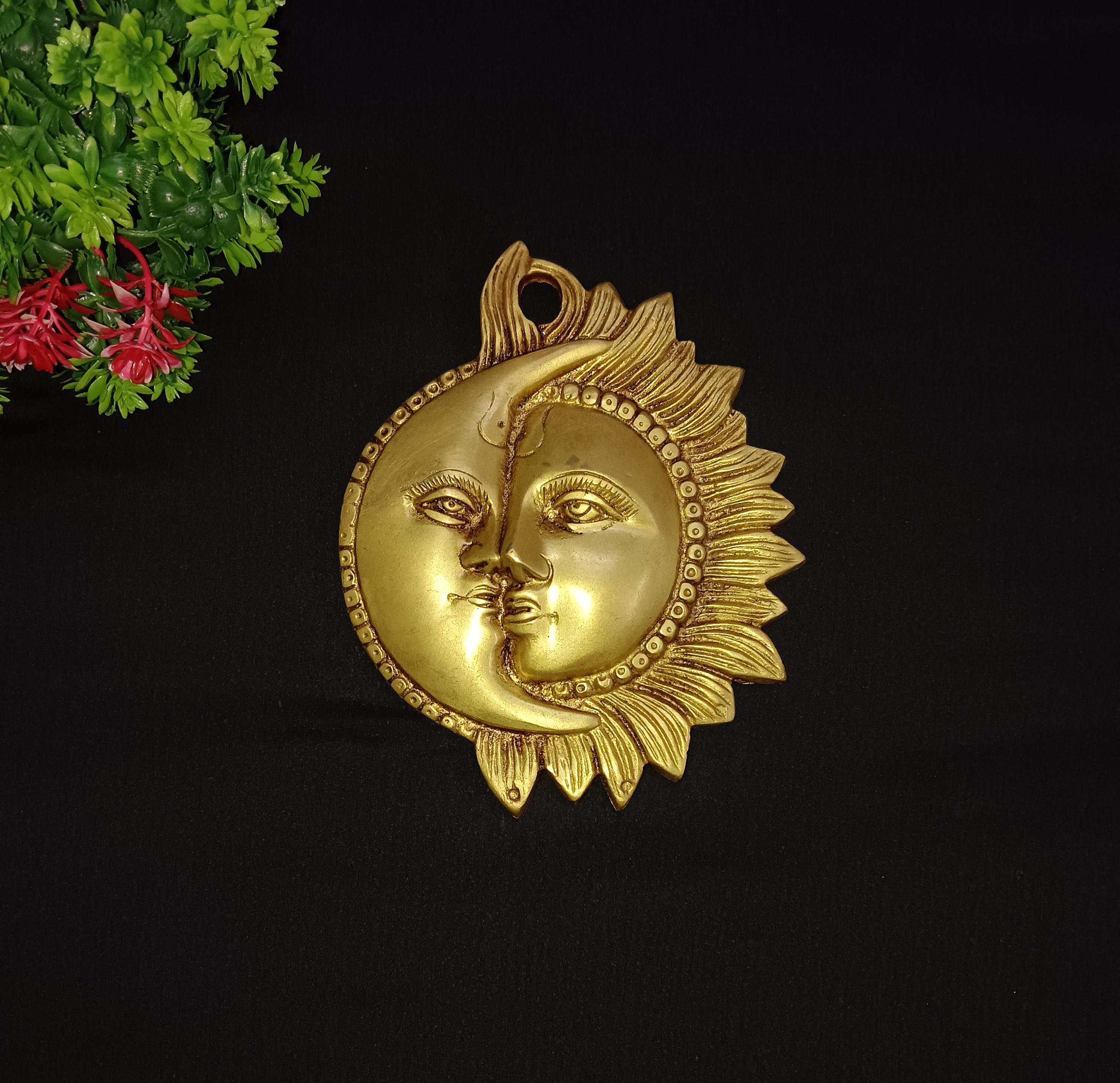 Brass Sun Moon Merging Design Wall Hanging Showpiece | Dawn Dusk