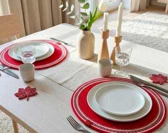 Red Cotton Rope Placemats and Bread Basket: Scandi Nordic Table Decor Set