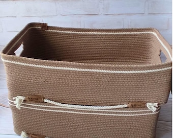 Rectangular baskets 16×10×6 inches, Cotton Rope Basket with Handles, Shelf Organizer, Toy Storage
