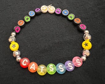 Kandi bracelet || cat bracelet || cat lover || kandi || rainbow bracelet || feline bracelet || made by a teen