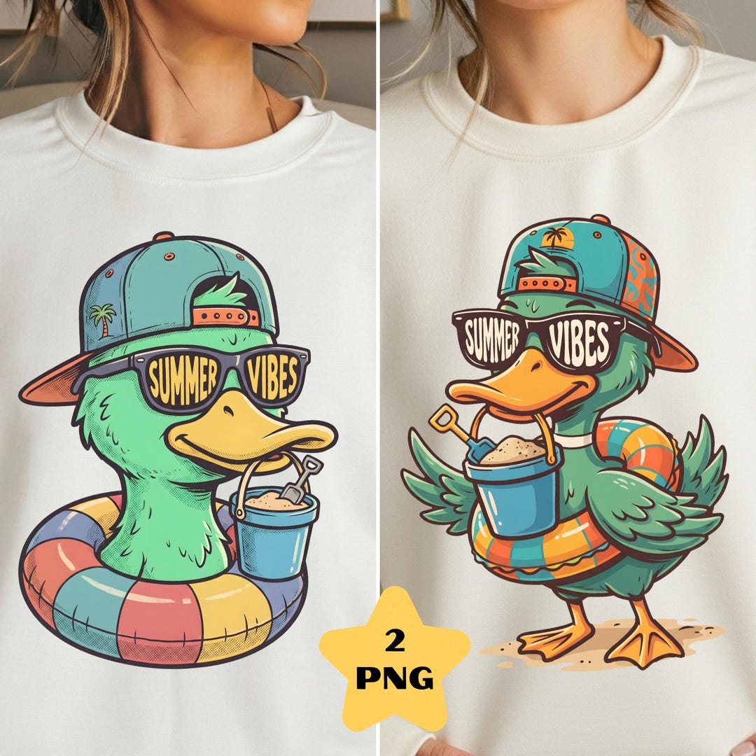 Summer Vibes Duck PNG Bundle, Retro Beach Vacation Graphic (DTF Digital ...