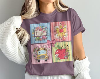 Ritorno a scuola con motivo floreale in formato PNG: Clipart di una ragazza insegnante preppy (download digitale)