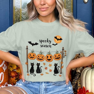 Spooky Season PNG Black Cat Pumpkin Retro Halloween Cat Sublimation Design for Fall Black Cat Mama PNG Aesthetic Ghost Cute Clipart
