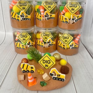 Construction Play dough jar kit, PlayDough birthday party favor grab bag Doh kid toddler gift activity sensory 3 4 5 6 boy slime craft truck