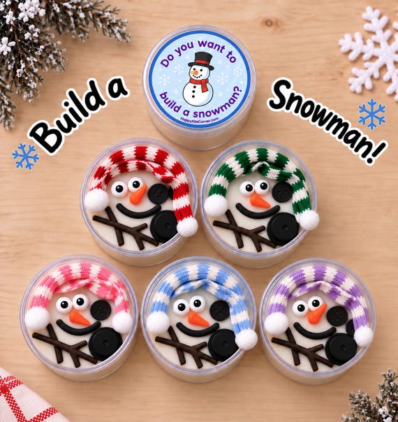 FLASH SALE Build a Snowman Play Dough Jars, sensory doh kit Christmas stocking stuffer DIY craft,  winter activity Gift kids 4 5 6 grab bag