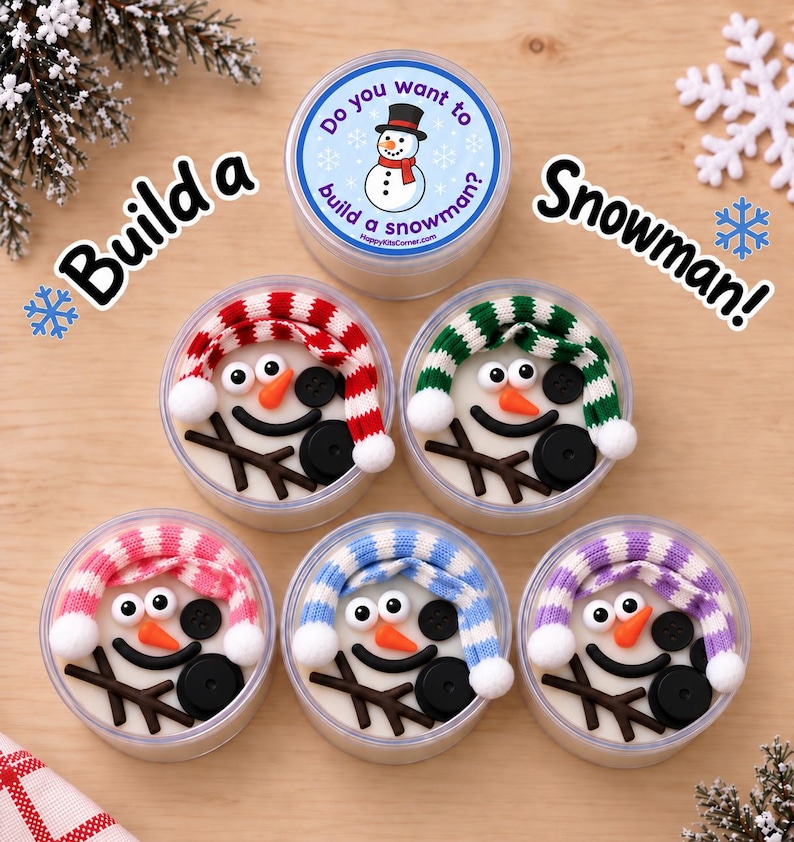SNABBREA Bygg en snögubbe Play Dough-burkar, sensoriskt doh-kit Julstrumpfyllning DIY-pyssel, vinteraktivitet Presentbarn 4 5 6 paketpåse bild 1
