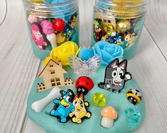 Blue Dog Play dough jars, homemade playdoh, playdough party favors goodie bag boy girl birthday present sensory slime, activity kids kit 4 5