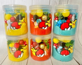 Play dough jars party favor bag homemade playdoh playdough boy girl birthday present sensory kit slime gift 3 4 5 6 7 yr little kid Pokémon