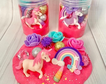 Large 8 oz Unicorn Play Dough Jar magical playdough set, girls gift magic sensory kit, toddler present, Girls birthday, fun craft pink party