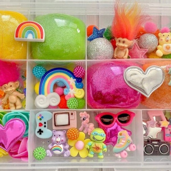 80’s 90’s Play Dough kit, trolls playdough set, girls gift, magic kit, sensory kit, toddler present, Girls birthday, homemade  playdough