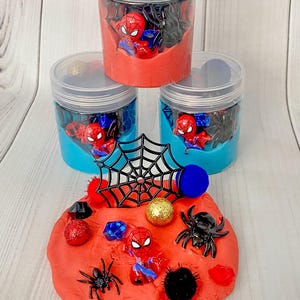 Play Dough Jar Boy birthday grab bag party favor super hero play doh kit gift sensory amazing man present 3 4 5 6 year old container spider