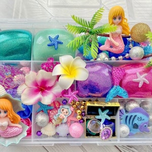 Mermaid Play Dough kit, magical playdough set, girls gift, magic kit, sensory kit, toddler present, Girls birthday, fun craft pink purple