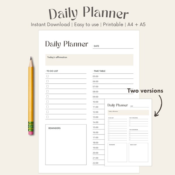 Uncluttered Daily To Do List, Daily Schedule List Template, Minimal Daily Printable Planner