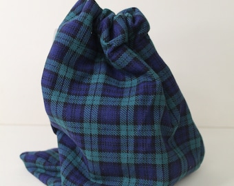 Medium Drawstring Toiletry Bag, Lined, Sturdy Bag, 22x15cm, Tartan