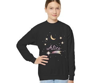 Mond und Sternschnuppe Kinder Sweatshirt | Regenbogen Komet, Sterne | Kundenspezifisches Sweatshirt