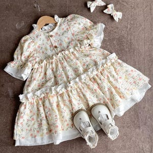 Flower girls dress, flower dress, birthday dress for girls, party dress for girl, designed beige dress, gift for baby girl, baby girl dress