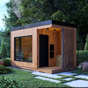 Sauna Plans | Modern Outdoor DIY Building Blueprint for Finnish Sauna with 3D Model, List of Materials + Mirrored Option (Instant Download)