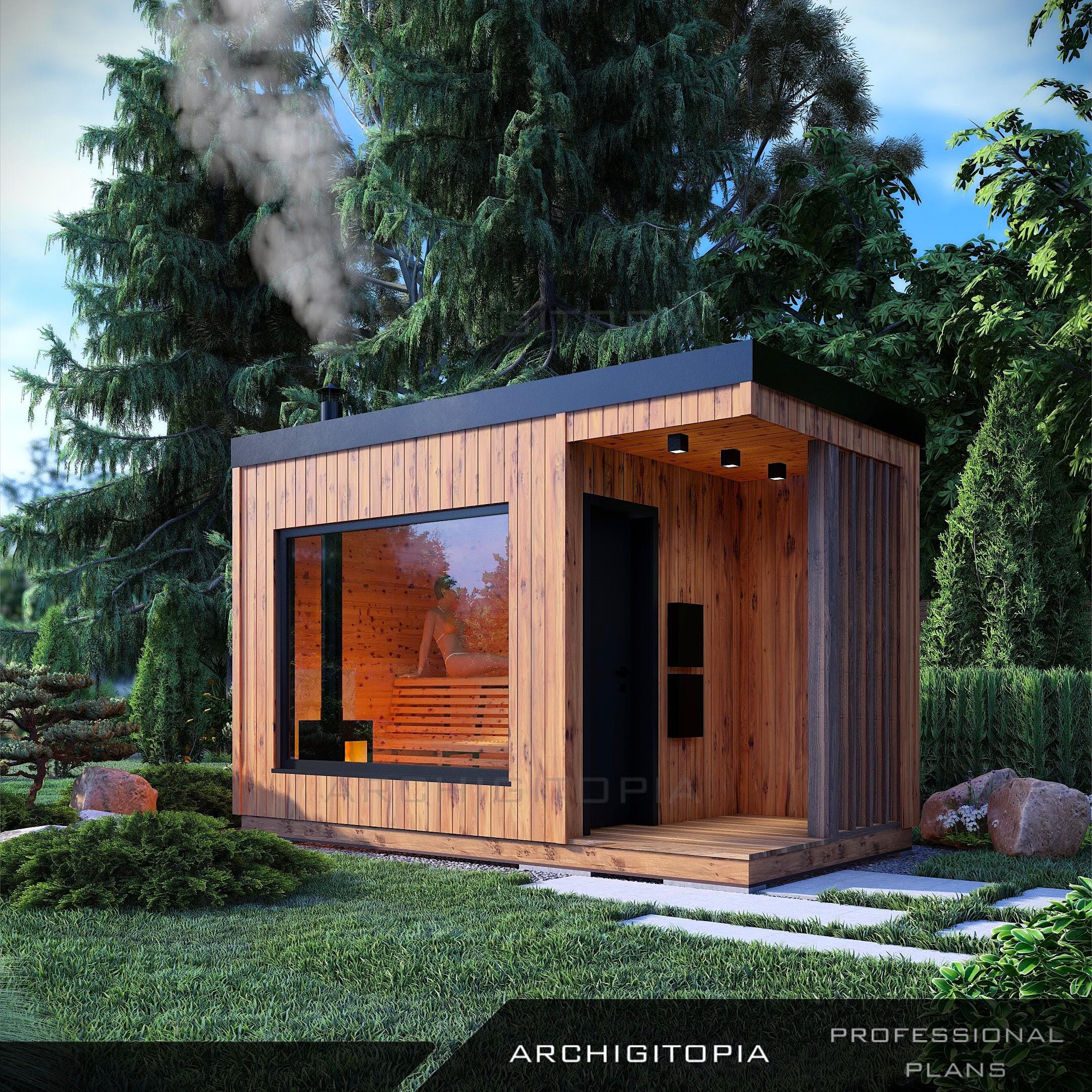 SAUNA PLANS | Professional Plans for Modern Outdoor Sauna With Material ...