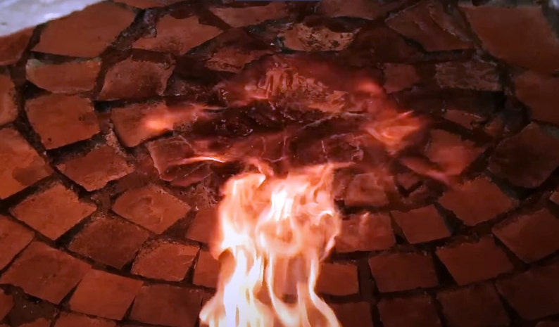 Inside oven fire brick floor close up