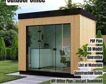Outdoor OFFICE Plans | 7.5x10.1 ft Modern Mini Backyard Studio with 3D Model and Material List + FREE Planter Set Plans(Digital Download)