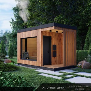 SAUNA PLAN | Modern Outdoor Sauna – Building Plan (Instant Download) with Material List, 3D Model and Customer Support + Mirrored Option