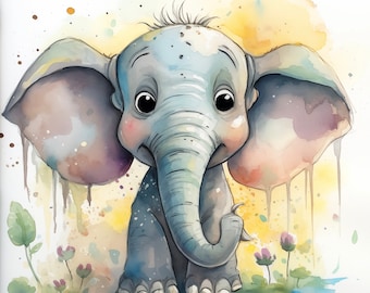 Elefante Obra Acuarela - Habitación Bebé