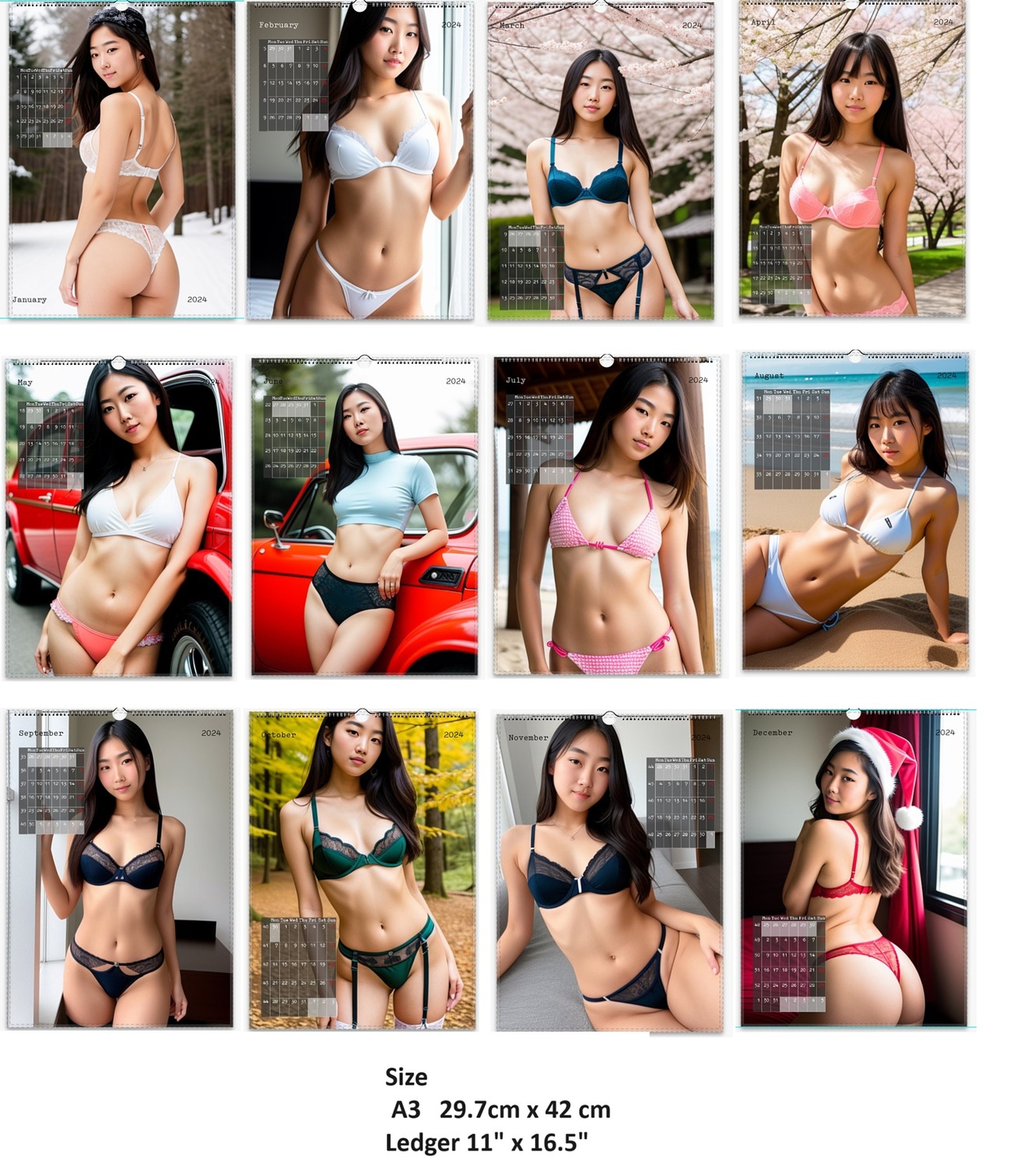 US Edition, Asian Girls, Wall Calendars US & CA Etsy