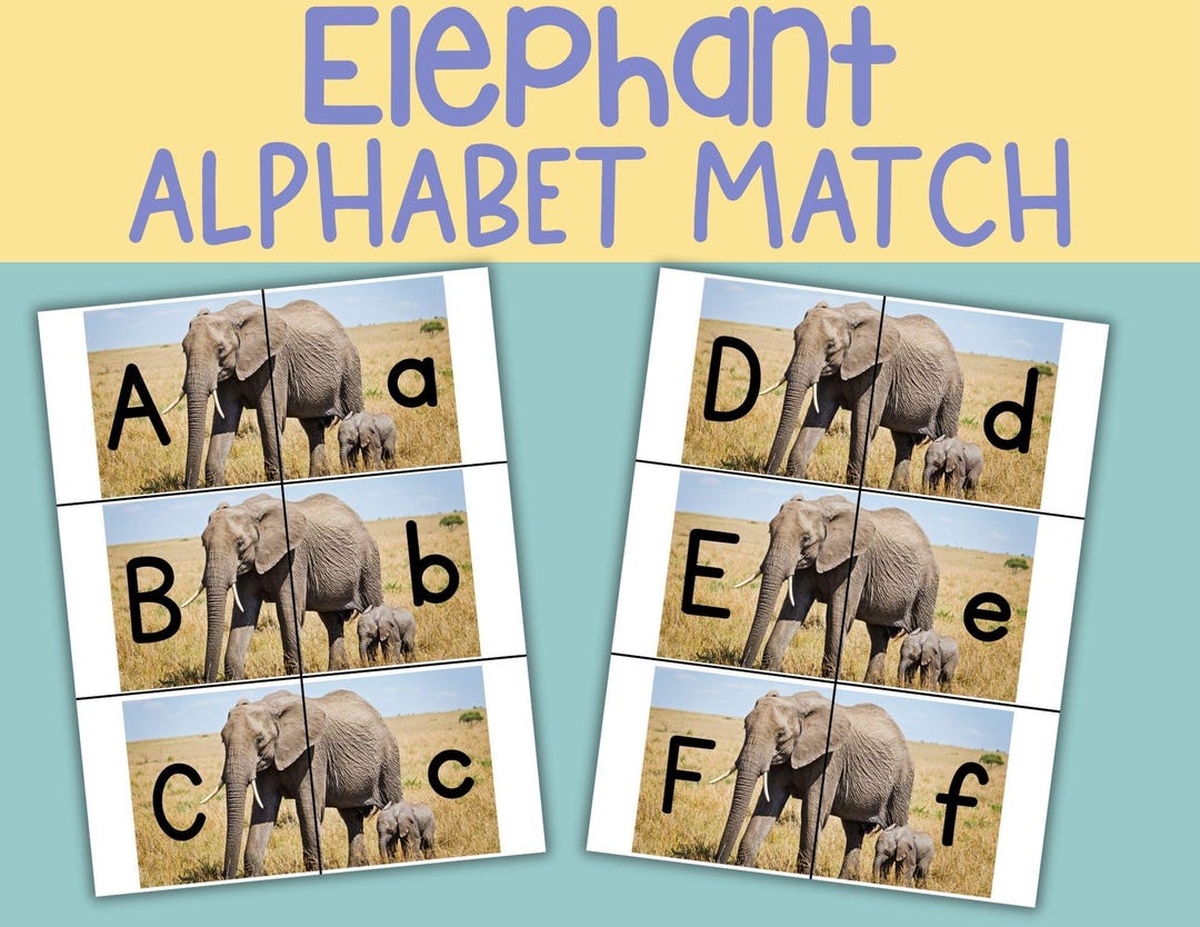 Elephant Alphabet Matching Game: Upper & Lower Case Cards, Preschool ...