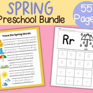 Spring Preschool Activity Sheets Bundle Worksheets Kindergarten Pre K Spring Unit Alphabet Match Rain Boots Rabbit Activities Bucket list