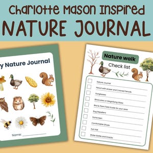 Printable Nature Journal for Kids Charlotte Mason Inspired Homeschool Nature Study 4 Seasons Nature Walk Checklist
