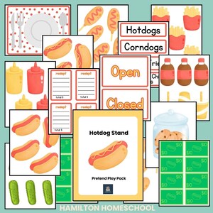 Hotdog Stand Dramatisches Spiel Pretend Hot Dog Shop Printables Spiel Geld Restaurant Hotdog Warenkorb Printable