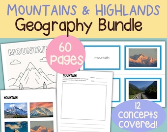 Mountains & Highlands Geography Learning Pack: Landforms, Coloring Pages (60 Pages)