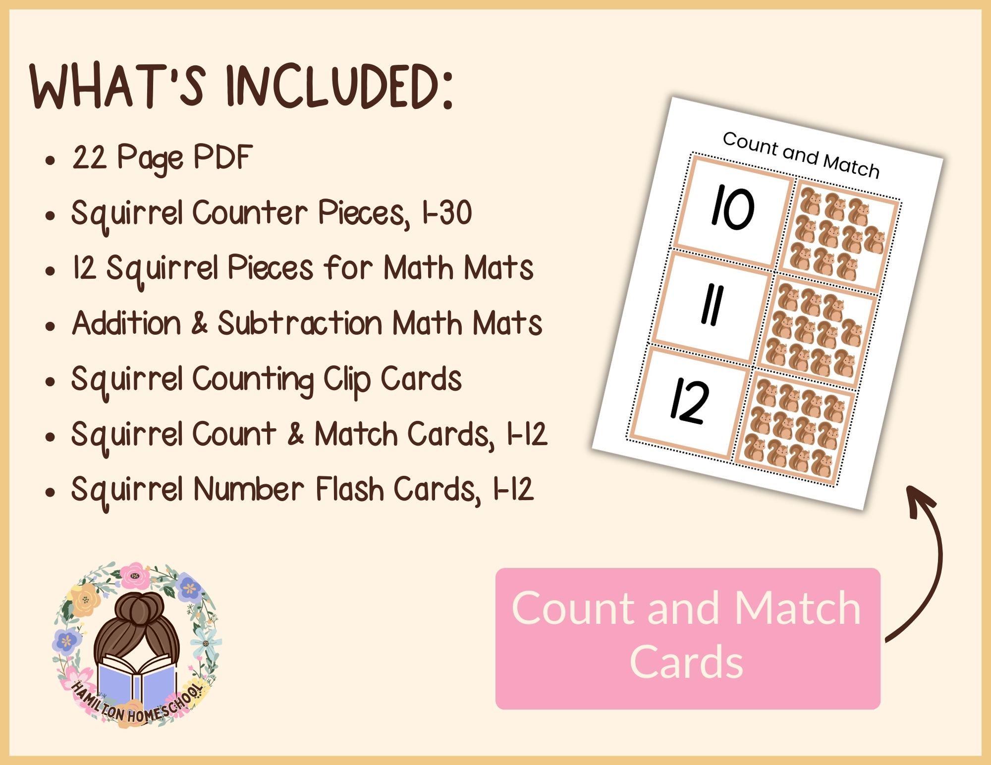 Squirrel Math Worksheet Squirrel Math Activity Bundle: Preschool Kindergarten Counting Practice ...