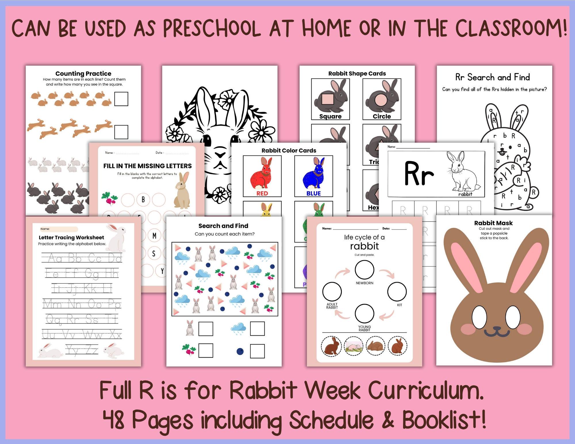 Rabbit Preschool Activity Bundle: R is for Rabbit Worksheets (PDF ...