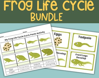 Frog Life Cycle Bundle Worksheet and Cards Cut & Paste Activity Flash Cards