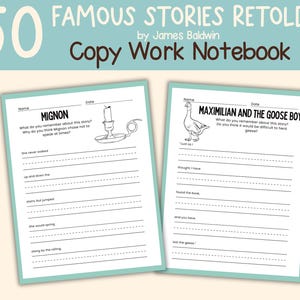 50 Famous Stories Retold Copy Work Sheets Notebook Study Guide Book Companion Homeschool Year 1 Charlotte Mason James Baldwin Narration
