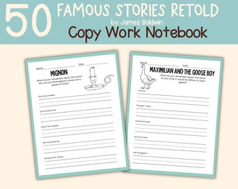 50 Famous Stories Retold Copywork Notebook: Charlotte Mason Homeschool (Digital Download)