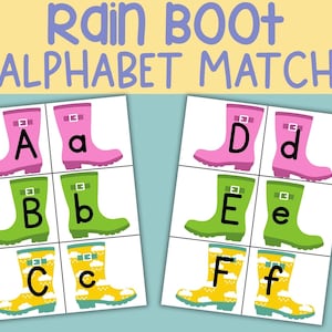 Rain Boot Alphabet Match Game: Spring Preschool Activity (Digital Download