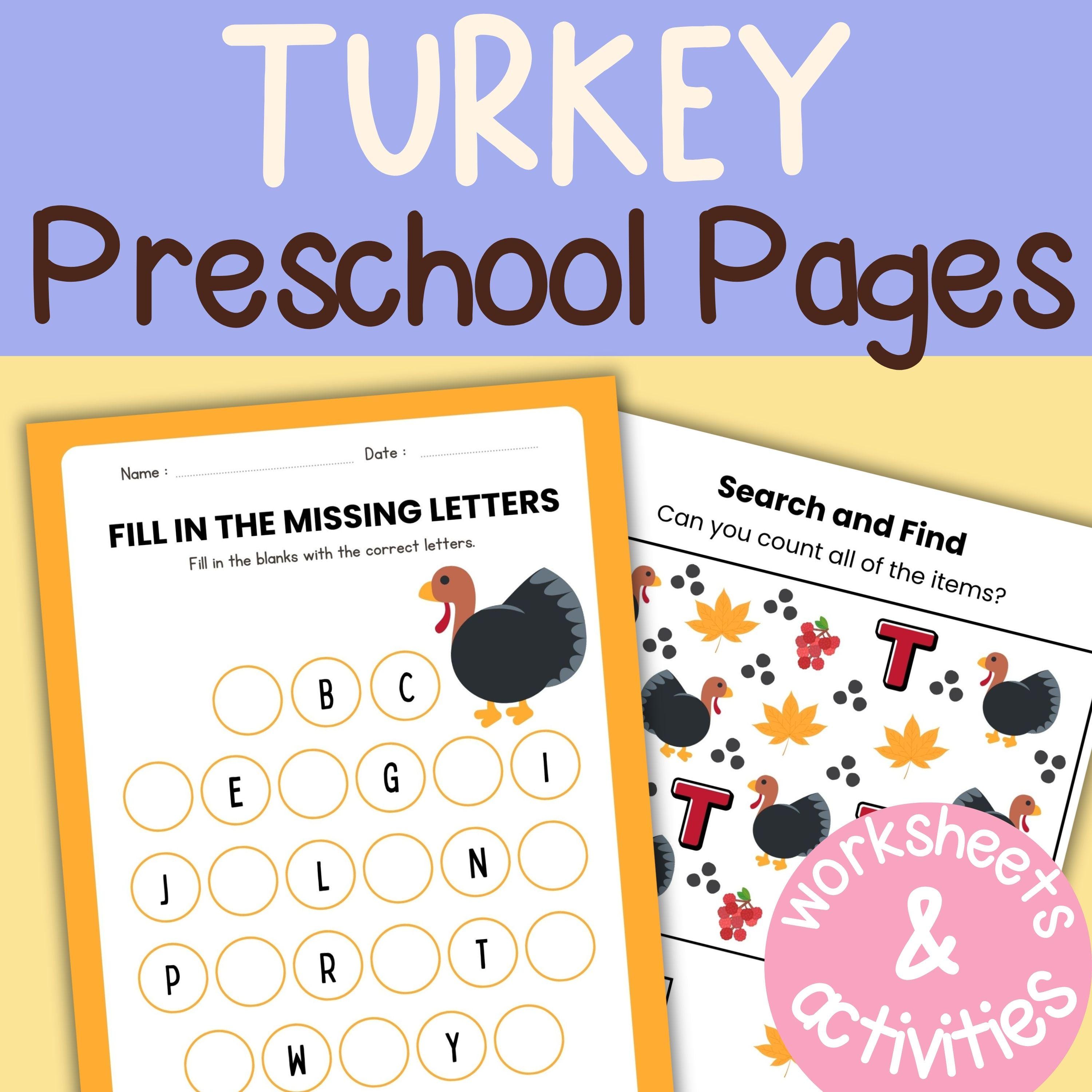 Turkey Preschool Worksheets and Activities T Week Lesson Plan - Etsy