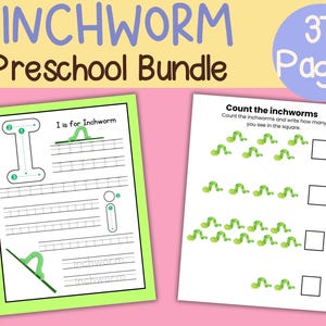 Inchworm Preschool Activity Sheets Bundle I is for Inchworm Caterpillar Pre-K Kindergarten Learning Pack Activities