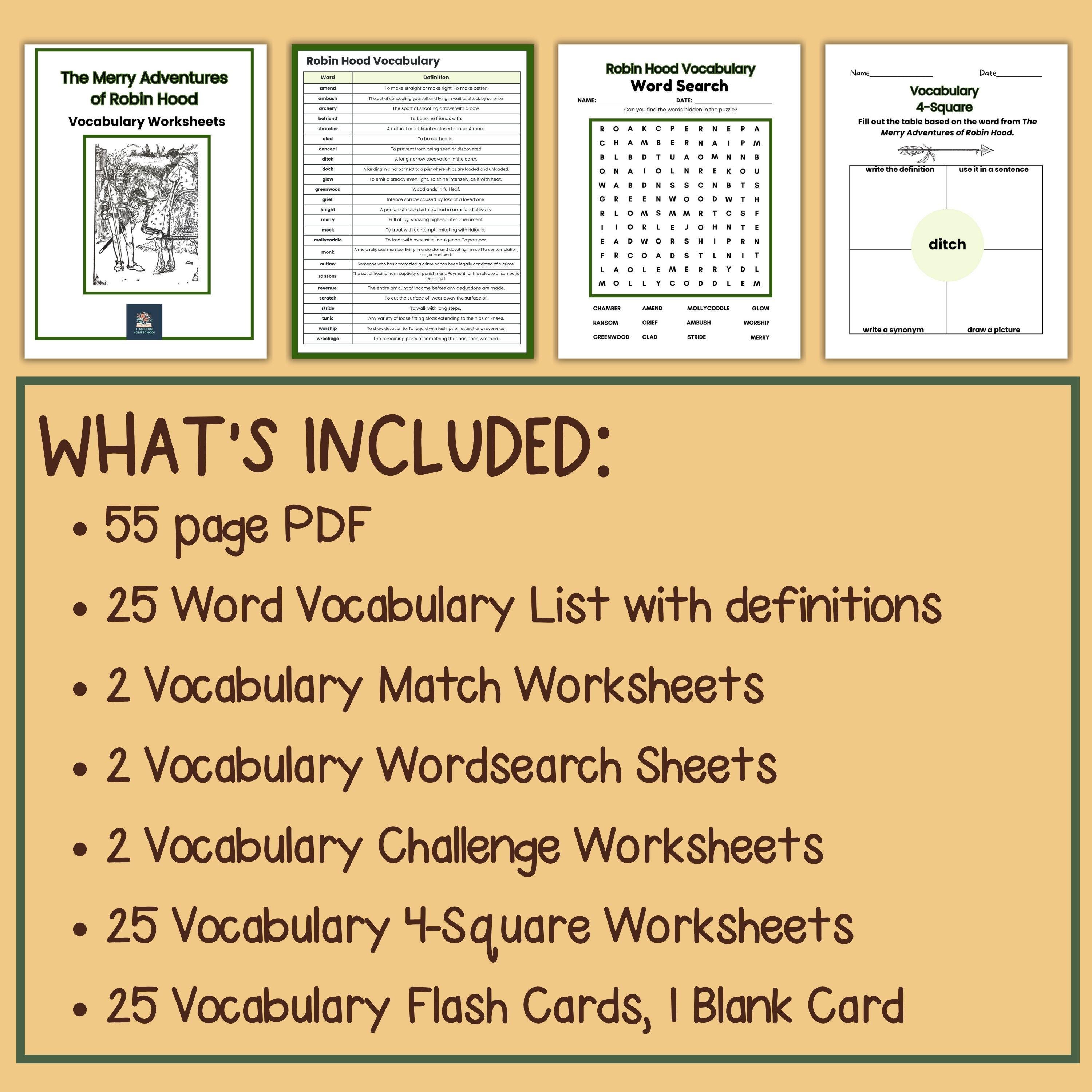 Robins Worksheets.pdf Robin Hood Vocabulary Worksheets: Flash Cards, Word Search (PDF ...