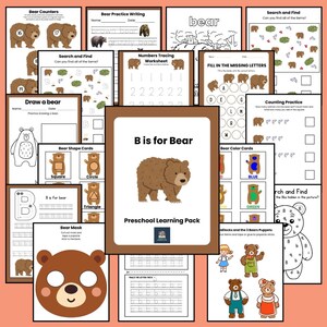 Pack d'activités préscolaires B, c'est pour les ours, maternelle, lettre B, lettre B, thème Boucles d'or et les 3 oursons, lettre de la semaine