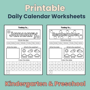 Printable Kindergarten Daily Calendar Worksheets 12 Page Preschool ...