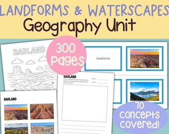 Complete Geography Unit: 70 Landforms & Waterscapes 300 Pages Geography Coloring and Learning Pack