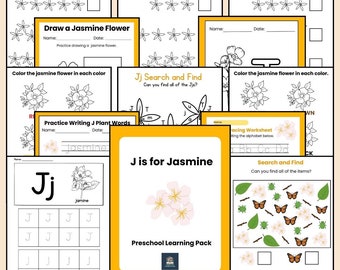 Preschool Activity Bundle J is for Jasmine Pre-k Learning Worksheets Kindergarten workbook Preschool Activities Curriculum Week Long
