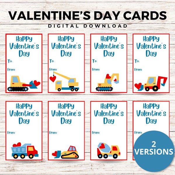 Kids Construction Valentine Card, Printable Valentine, Construction Truck, Construction Vehicle, Kids Valentine, Cute Valentine, Gift Tag