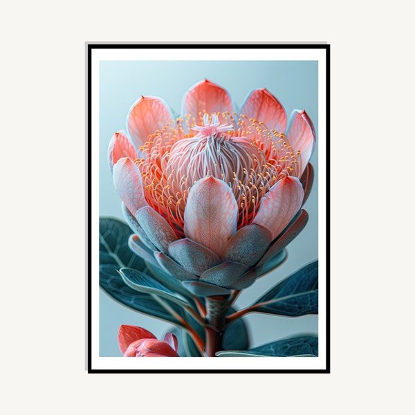Protea Flower Artwork Instant Digital Download, Printable Vibrant Colors, Hyper Detail, Gift For, Wall Artwork, Home Decor, Clean Aesthetic