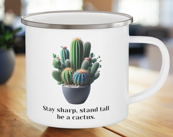 Cactus Enamel Camping Mug 12oz, Non Breakable, Cactus Gift, Campfire Mug, Desert Decor Camp Mug, Desert Plants, Plant Mug, Plant Lover Gift