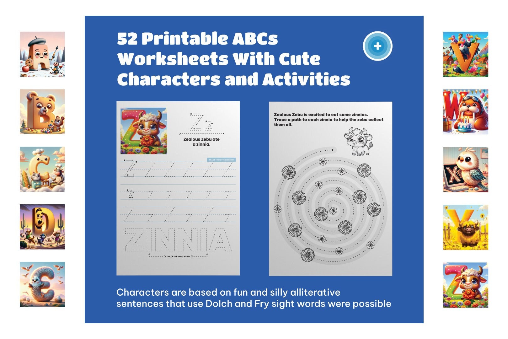 Abcs Tracing. 52 Letter Tracing Worksheets and Activities With Cute ...