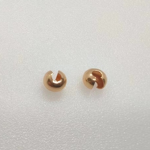 14Kゴールドフィルドクリンプカバー10個、3mm/4mm、ジュエリー製作用金具、卸売